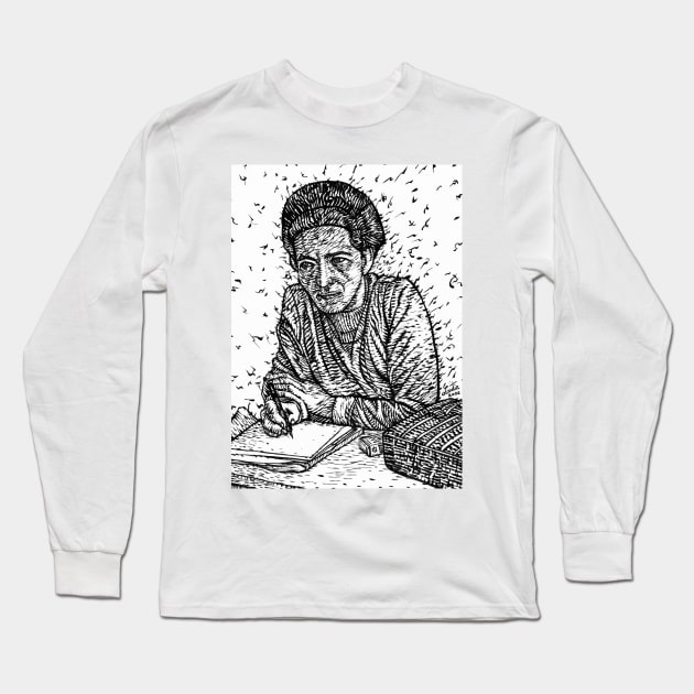 SIMONE DE BEAUVOIR ink portrait .1 Long Sleeve T-Shirt by lautir